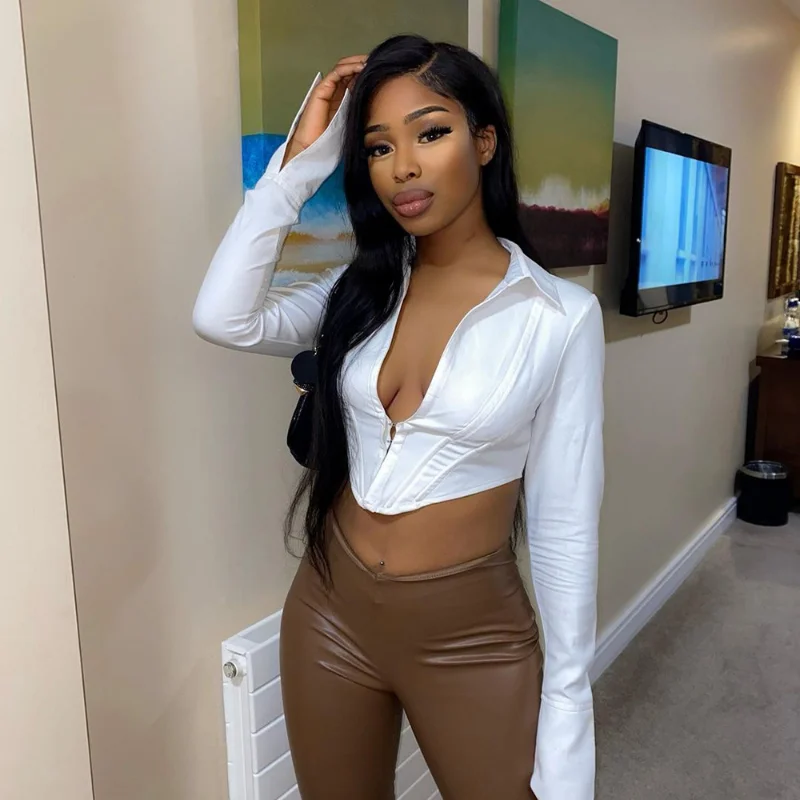 2023 New Autumn New Pure Color Women's Sexy White Coat Shirt Long-sleeved Single-breasted Short Jacket Casual Party Jacket