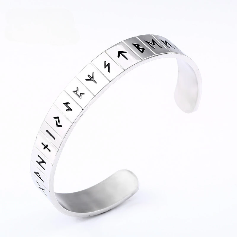

European and American Vintage Fashion Men's Personalized Stainless Steel Viking Rune Open Bracelet