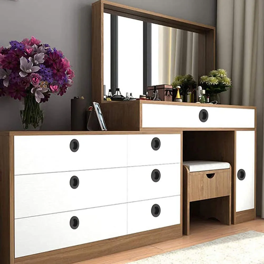 Cabinet handles door handles 6 PCS retro cabinet door handles stainless steel recessed invisible handle cabinet pulls door disk room round ring handle pull