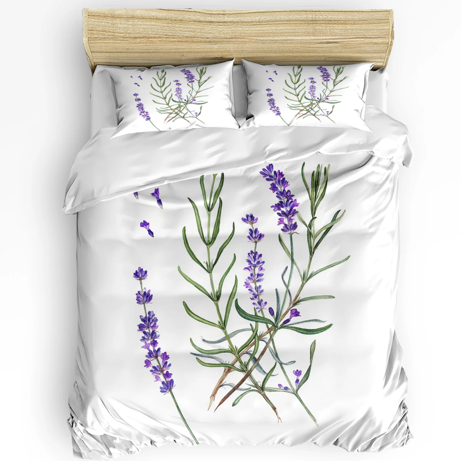 

Purple Lavender Green Leaves Plant Flower Duvet Cover Bed Bedding Set Home Quilt Cover Pillowcases Bedroom Bedding Set No Sheet