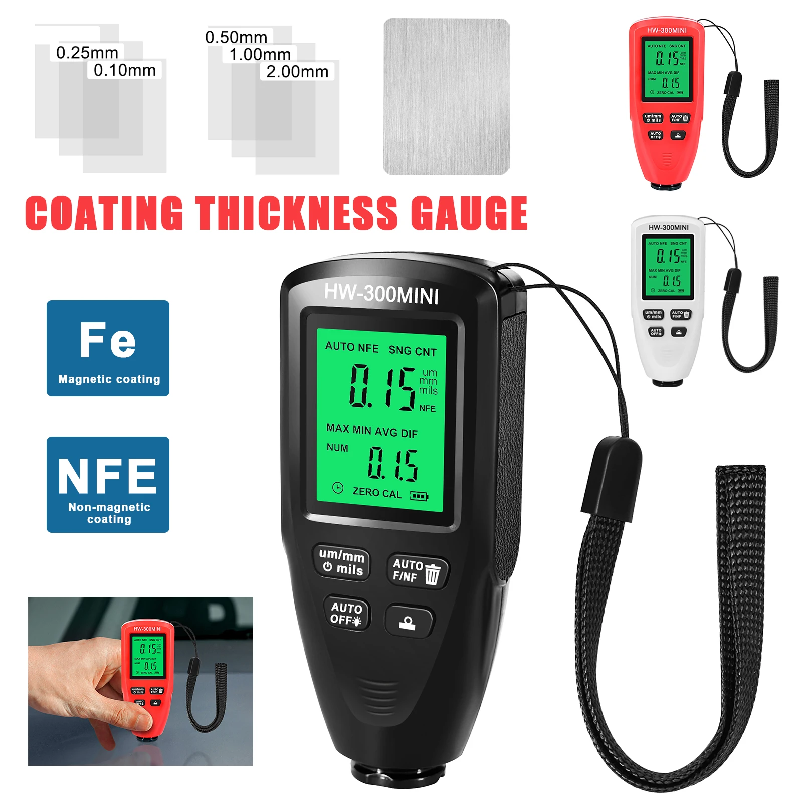

Digital Car Paint Thickness Tester FE & NFE Film Thickness Meter Portable 0.1micron/0-2000um Coating Thickness Gauge