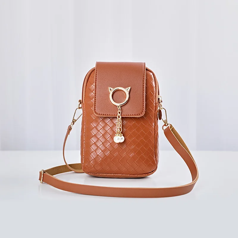 

2024 Spring Summer Mini Cross-body Mobile Phone Shoulder Bag Woven Pearl Tassel Cover-style Female Bag Shoulder Diagonal Bag
