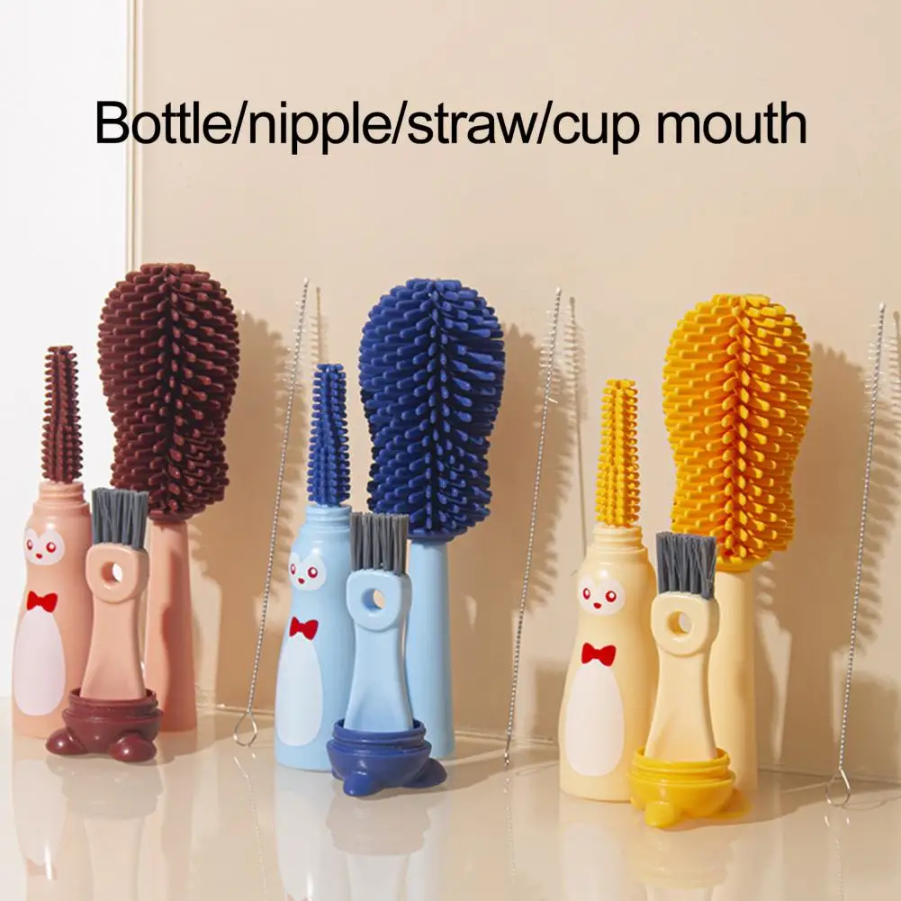 

Pacifier Brush Dust Brush Flexible Bristles Design 4-in-1 Silicone Baby Bottle Cleaner Brush Set Cartoon Shape for Sellers