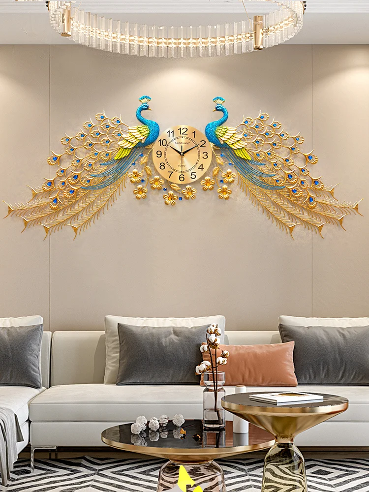 

make-up watch peacock wall clock living room European light luxury atmosphere wall watch Silent wall decoration creative