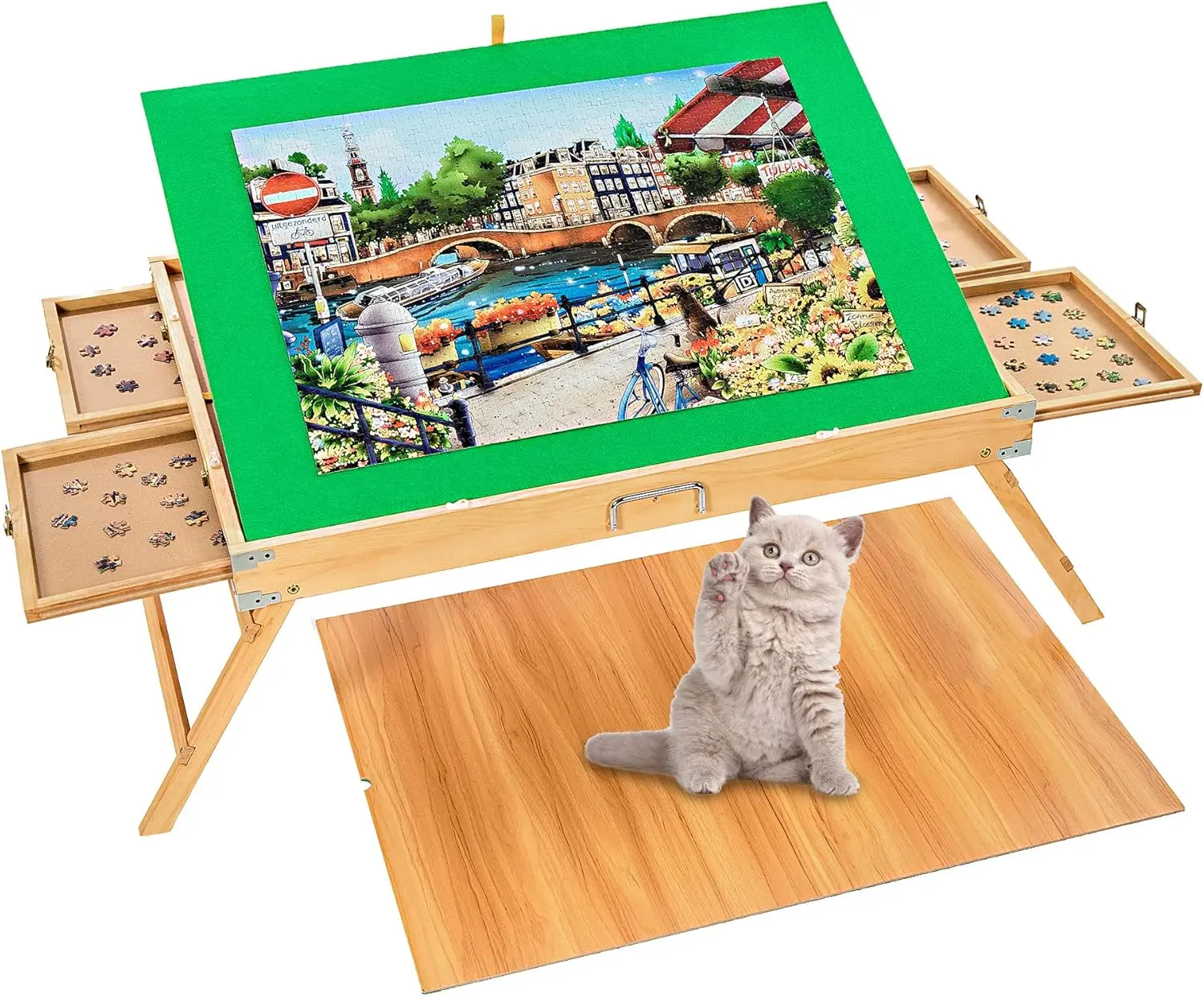 Puzzle table with storage drawer 1