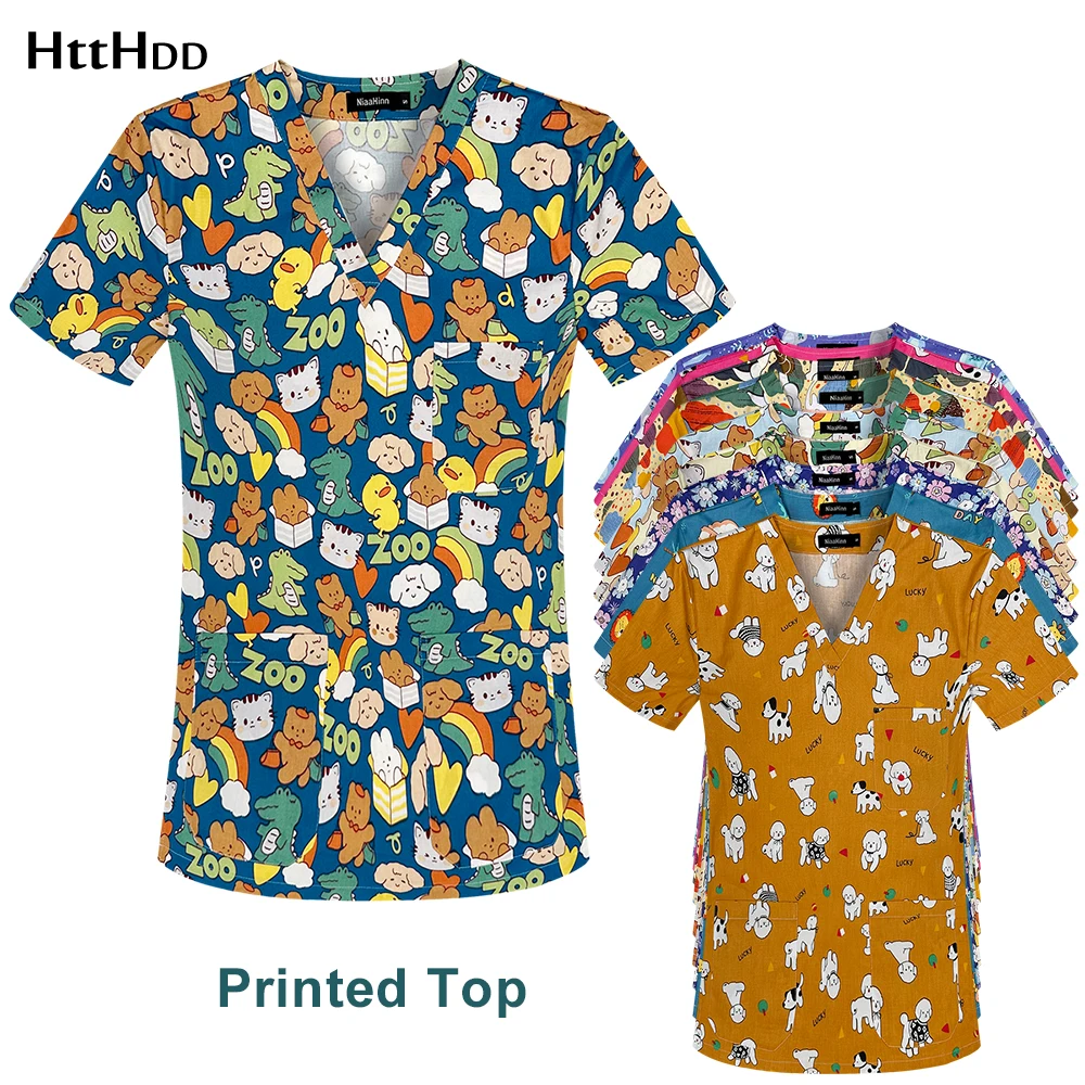 medical-uniforms-printed-scrub-cotton-doctor-work-wear-oral-pet