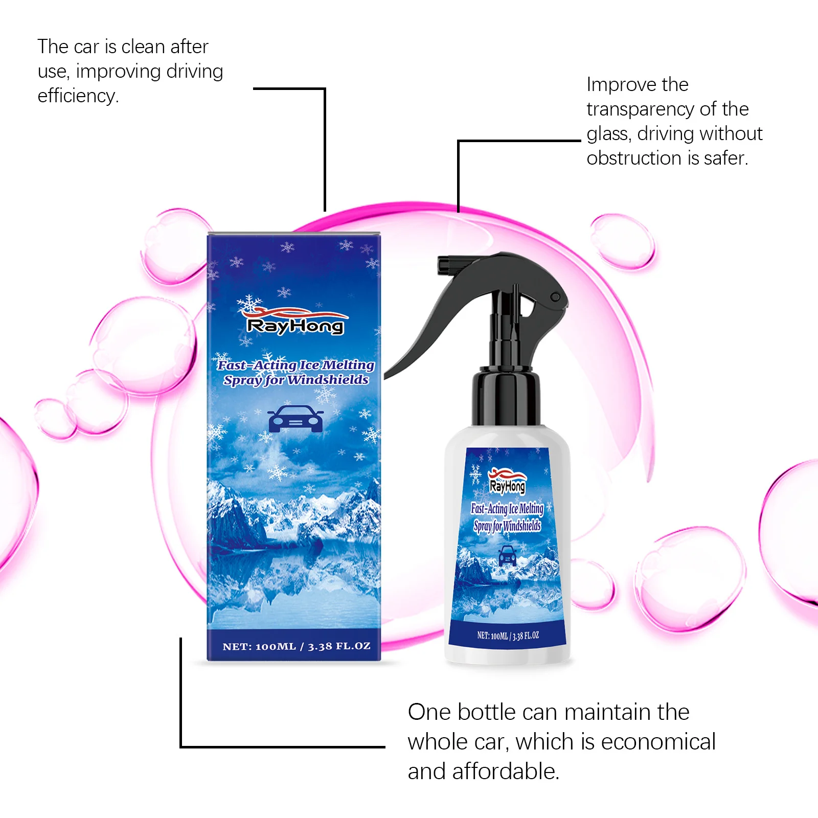Windshield Deicer Spray Car Deicer Windshield Defroster Spray De-Icer Frost Remover Ice Melt Fast Acting Melts Ice