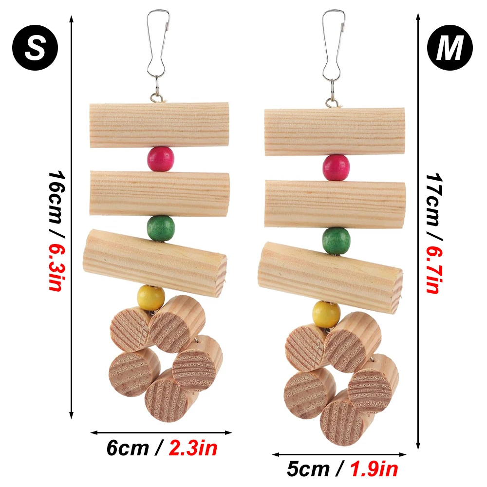 1 PC Natural Wooden Parrot Swing Chew Toys with Random Color Beads Fun Hanging Molar Toy for Pet Bird Hamster Chinchilla Rabbit