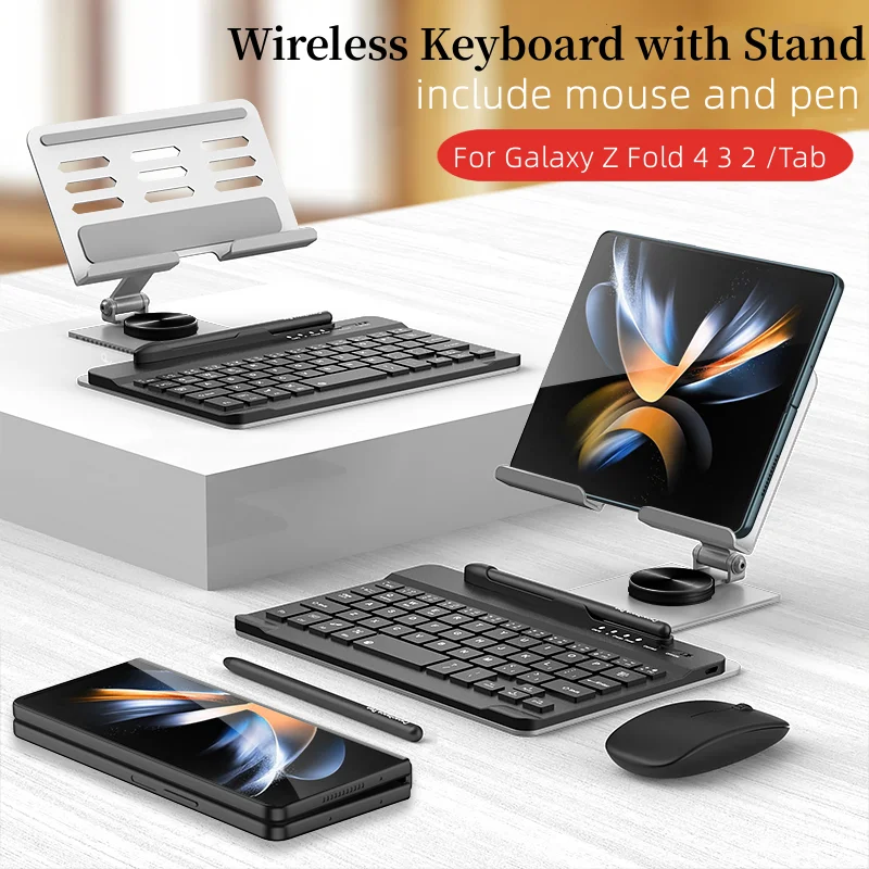 

For Samsung Galaxy Z Fold 4 3 2 Keyborad Holster Folding Flip Case Stand Pen Slot With Wireless Keyboard and Mouse Pen