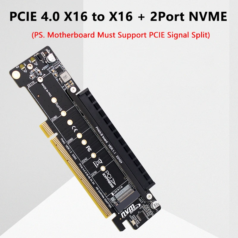 Description Picture 2 of itemPCI Express 4.0 X16 to X16 Slot + 2Port M.2 NVME PCI-E Split VROC Card M KEY NVME RAID Card for 2230 2242 2260 2280 22110 M2 SSD
