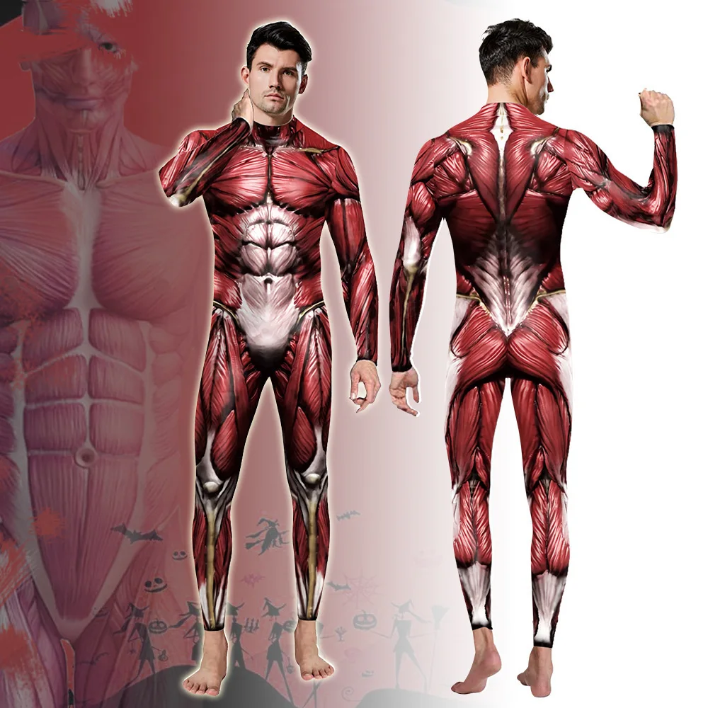 Cosplay Costumes Muscle Print Men Funny Suit Halloween Carnival Party Clothes Sexy Fitness Catsuit