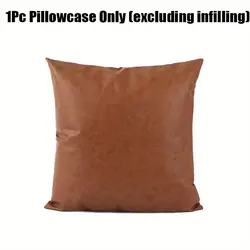 Faux Leather Decorative Throw Pillow Cover - Modern Boho Farmhouse Style - 450*450mm (Brown)