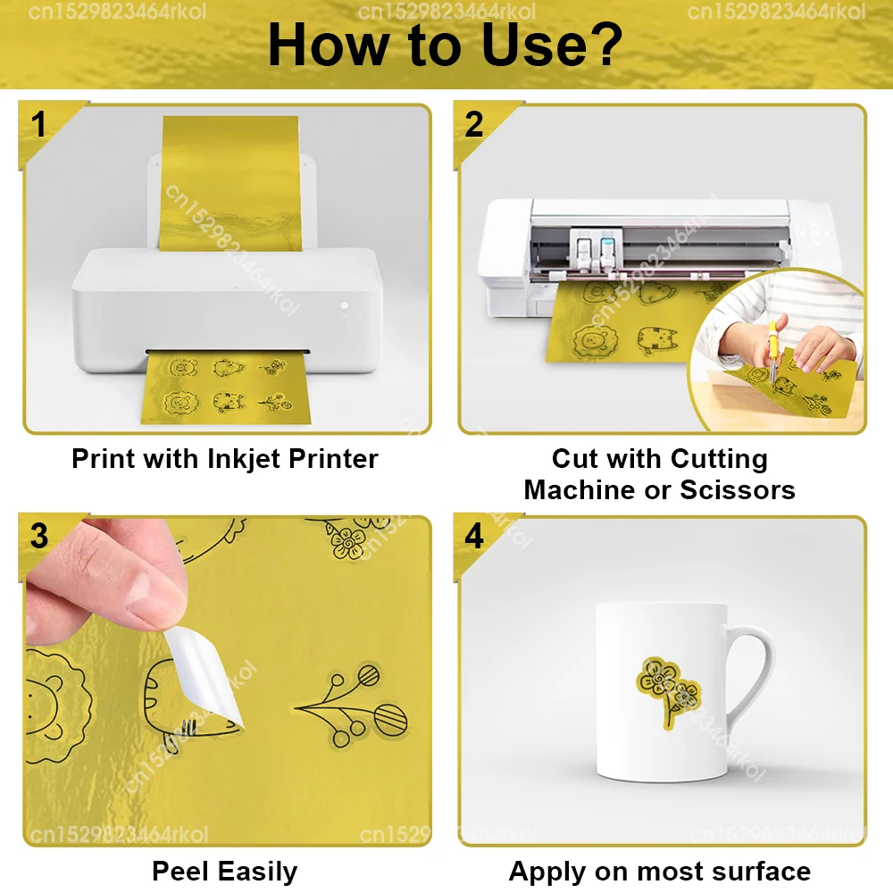 잉크젯 프린터 DIY용 자체 접착 라벨 복사 용지, 금색 인쇄 가능 비닐 스티커 용지, A4 용지, 210x297mm, 10 매