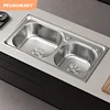 Musurjoy Brushed Kitchen Sink, Stainless Steel Dishwashing Double Sink Cabinet Basin, Countertop Mounted Workbench, 1