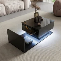 Table basse, noir brillant, table d'appoint, table basse avec plateau en verre et effet LED, avec plateau en verre 6