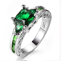 Elegant Crystal Pink Stone Ring in Silver - Luxury Women's Engagement Jewelry - 8 (Green)