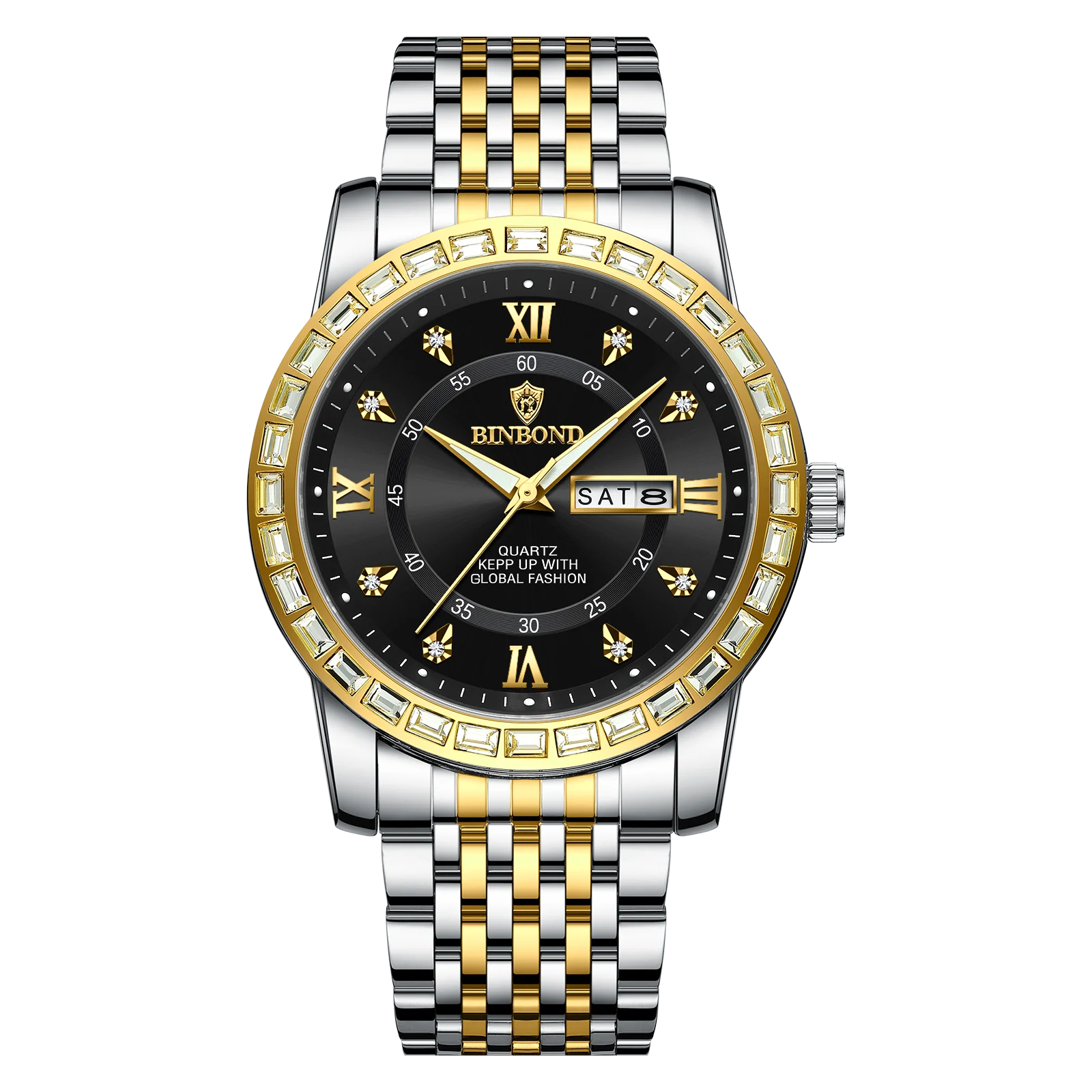 BINBOND-ساعة كوارتز مقاومة للماء من الفولاذ المقاو...