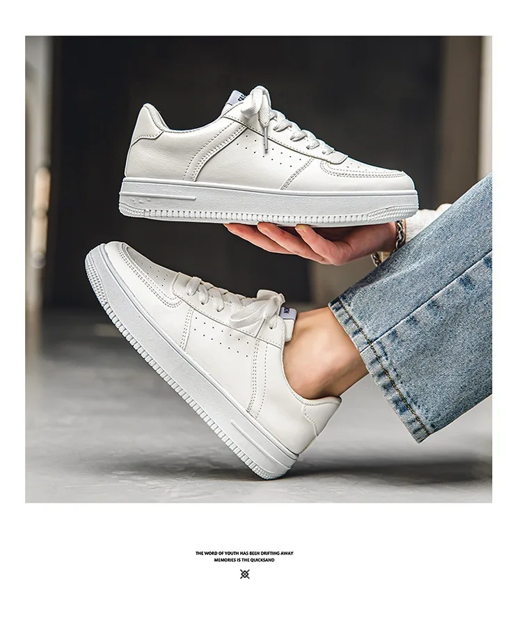 Little White Shoes men sneakers Mens Summer Soft Leather Breathable Teen Casual Versatile Lace-up Student Pure White Sneaker