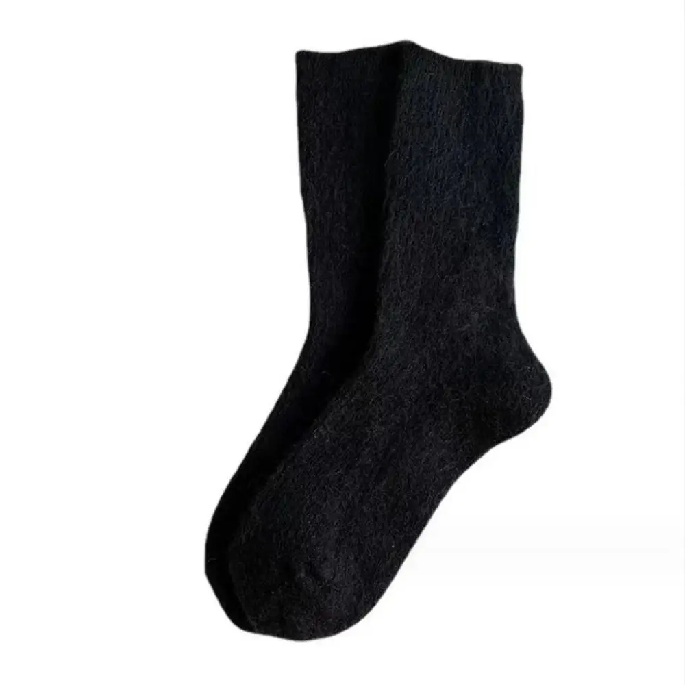 Fashion Cashmere Fuzzy Wool Socks Thermal Thick Winter Warm Velvet Socks Solid Color Mid Tube Socks For Women
