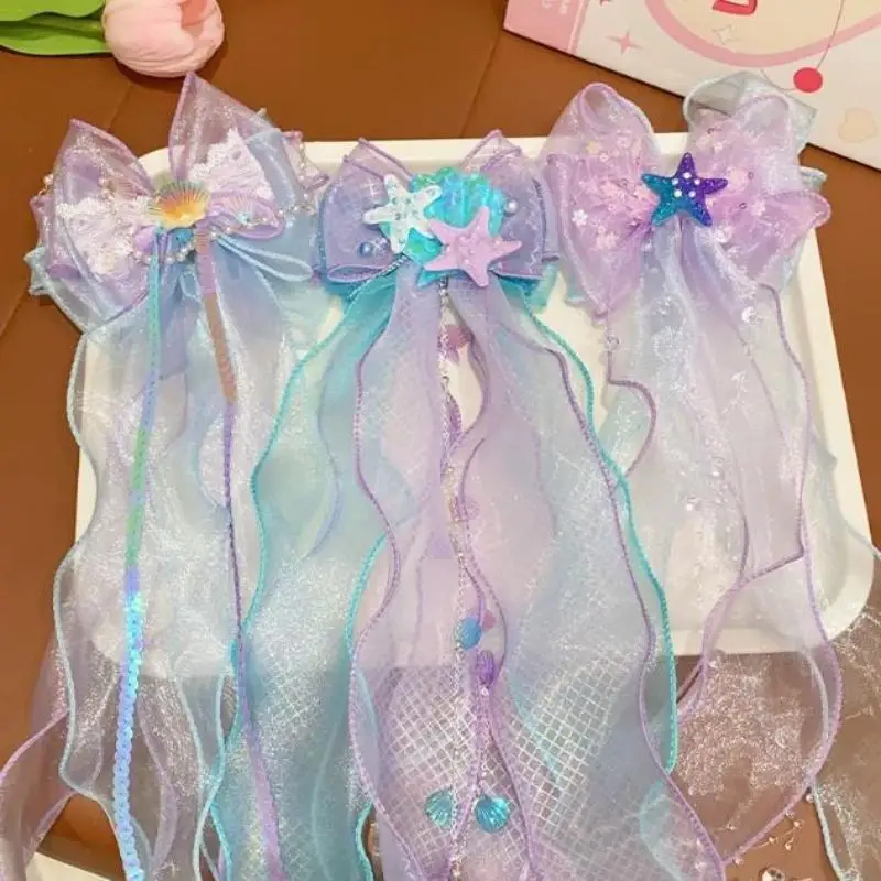 Mermaid headwear, children's princess bow, hairpin, girls' floating yarn, braided hair clip, mermaid maiden hair accessory