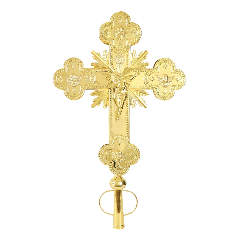 

High Quality Ethiopian Orthodox Hand Holding Cross For Church Two Face Gold Planting With Hanging