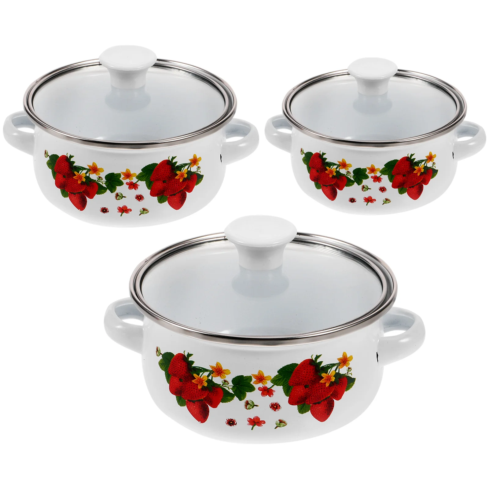 

Kitchen Enamel Stockpot Lid Retro Cooking Pot Non Stick Soup Pot Floral Simmer Pot
