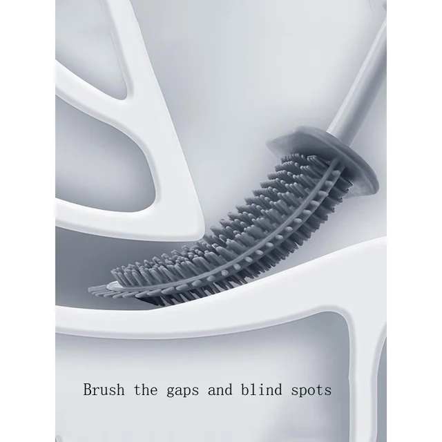 Porte-brosse de WC en silicone à long manche, séchage rapide, poils souples, accessoires ménagers 5