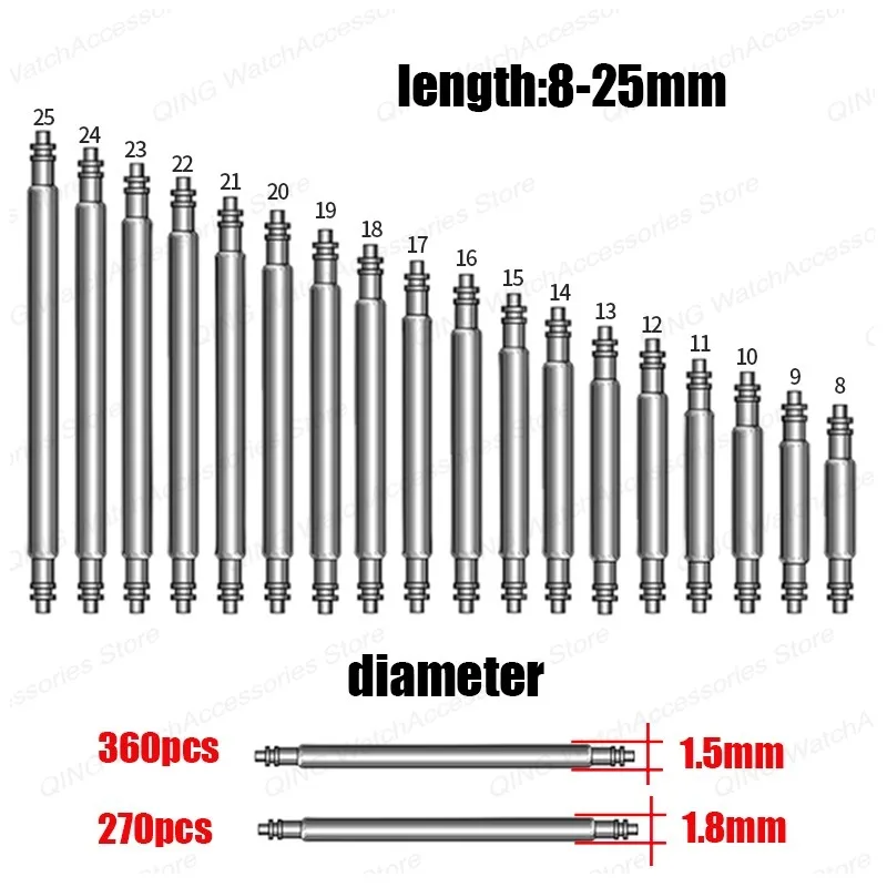 Durable Stainless Steel Spring Bars Set with Storage Box - Assorted Sizes