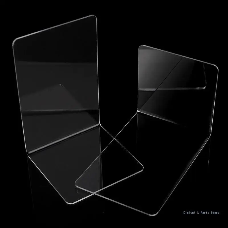 

M17F 2Pcs Clear Acrylic Bookends L-shaped Desk Desktop Book Holder School S