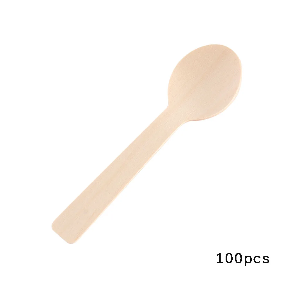 Disposable Wooden Spoon Mini Ice Cream Party Tableware Kitchen Safe New Wood Western Dessert Scoop Wedding tiny 100Pcs