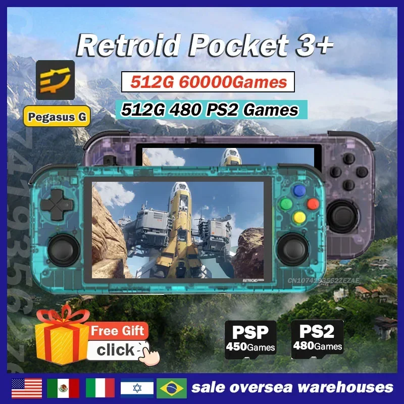 512G 60000Games Retroid Pocket 3+ Android 11 4.7-inch 750*1334 Touch Screen 4+128GB Handheld Game Unisoc T618 HDMI 720p 5G Wifi