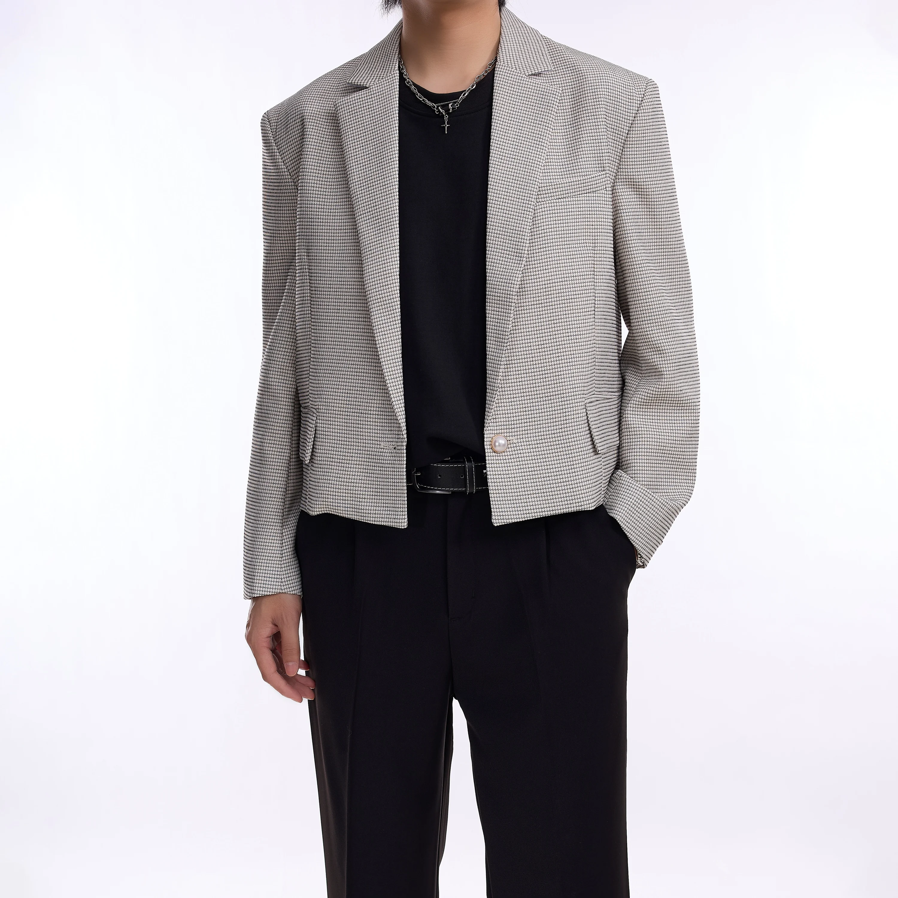 2024 New Design High Quality Little Fragrance Short Blazer Men's Tide High Street Houndstooth Jacket Top