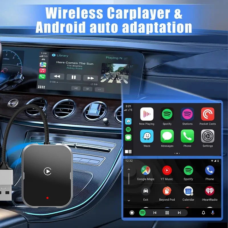 2 in 1 Wireless CarPlay Android Auto Adapter Smart USB Dongle Auto Connect Plug & Play for iPhone and Android Factory Wired Cars