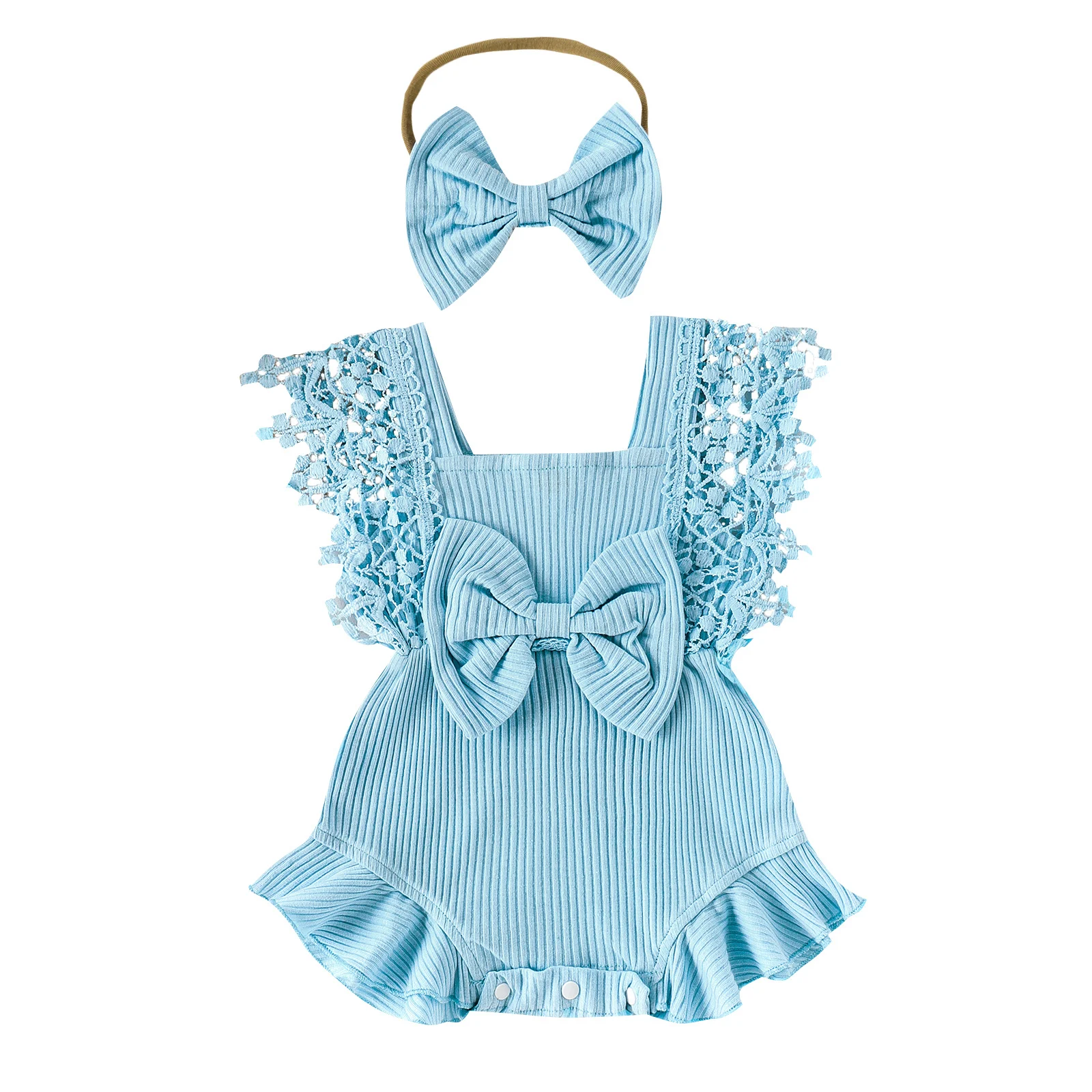Set 3 Pezzi Estivo Per Neonata – Body Manica A Mosca, Pantaloncini Floreali E Fascia – 95% Cotone, Taglie 0-18 Mesi