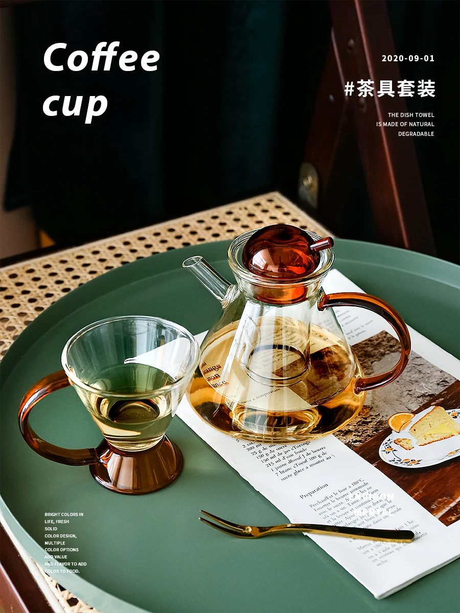 

Advanced Ins Heat-Resistant Glass Teapot Tea Making Single Teapot Mini Set Coffee Making for One Person Fruit Tea Simple