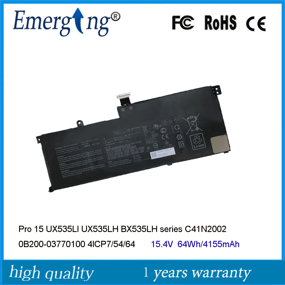 Batteria 15.4V 64Wh C41N2002 Per Asus Zenbook Pro 15 Ux535Li Bx535Lh Serie 4 Icp7/54/64