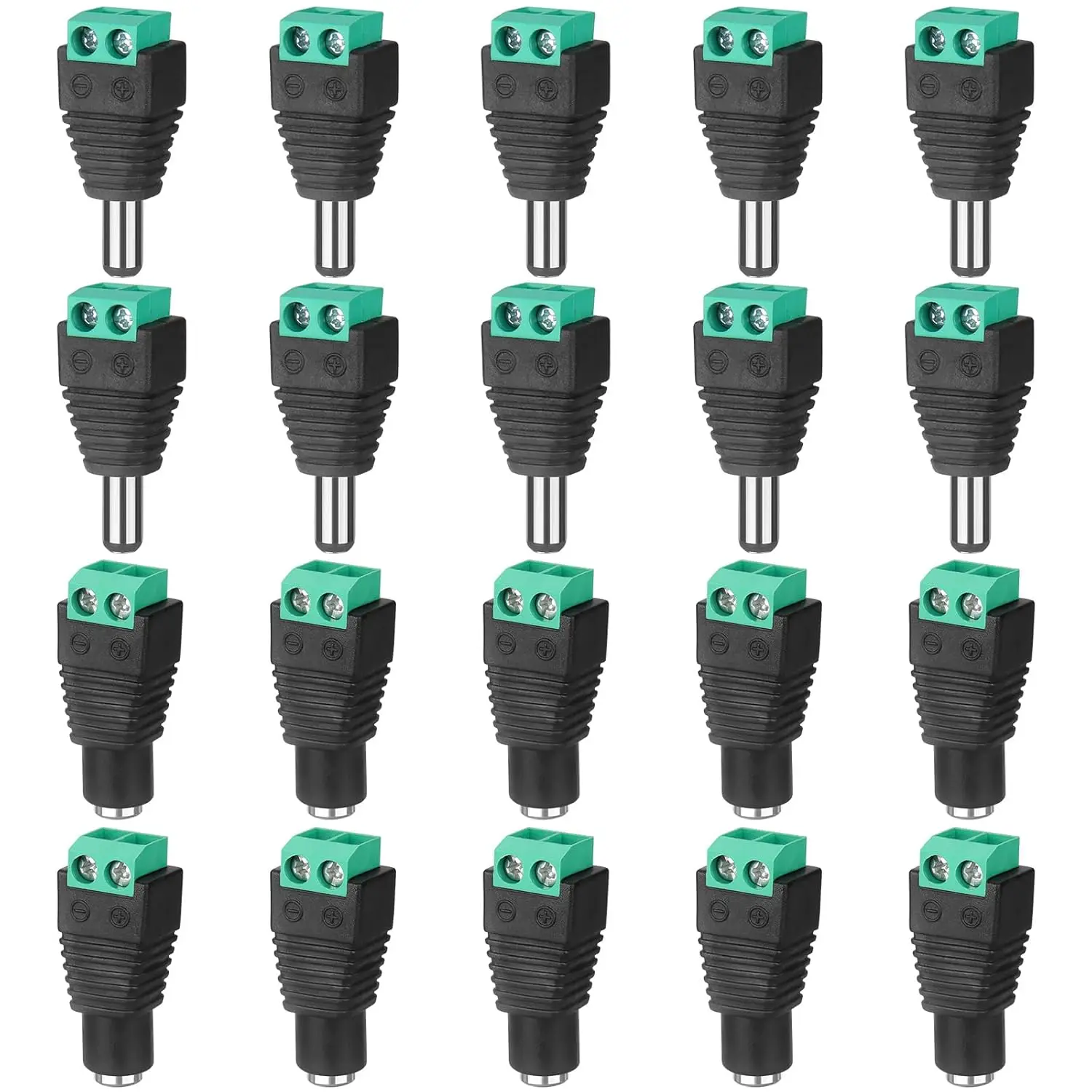 Male and Female Welding-Free DC Plug 5 Pairs 5.5*2.1mm Female Head Green Terminal Monitoring Power Plug Push-But