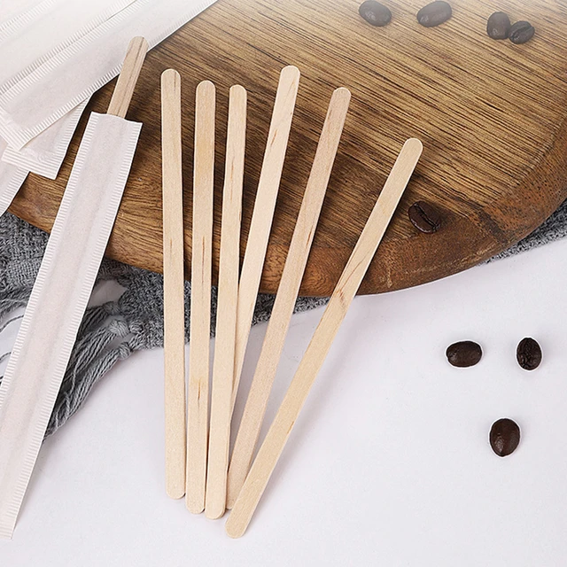 100pcs Natural Wooden tea Coffee Stirrers Cafe Supplies Disposable stir  sticks Kitchen Bar Supplies - AliExpress