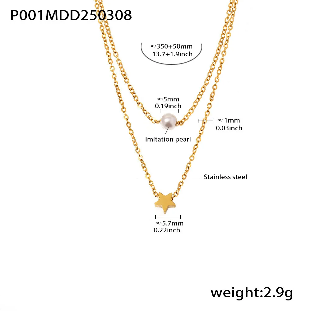 Nachahmung Perle Stern Anhänger Halskette Edelstahl Ring Set frauen Gold Farbe Silber Doppel Schichten Halskette Luxus Schmuck – Detail 6
