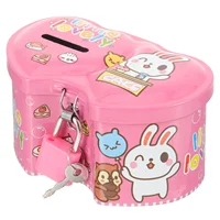 Piggy Bank for Kids Cartoon Double Heart Rabbit Coin Jar Girls Metal Pink Child 1