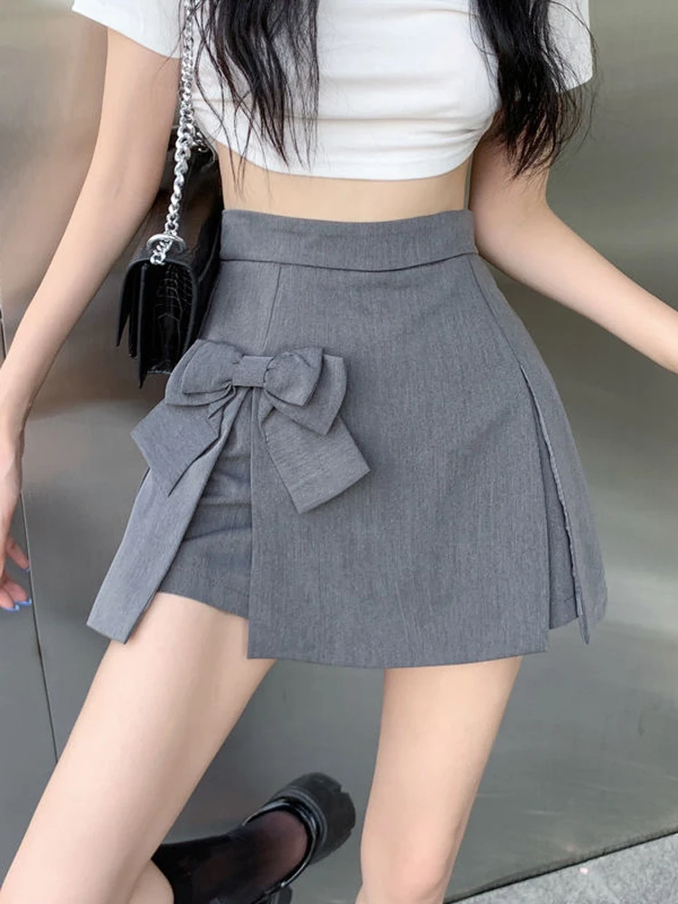 Zoki Cute Bow Women Sexy Pleated Skirt Janpan Sweet High Waist Student A Line Mini Skirt Summer Zipper Female Solid Color Skirt 6