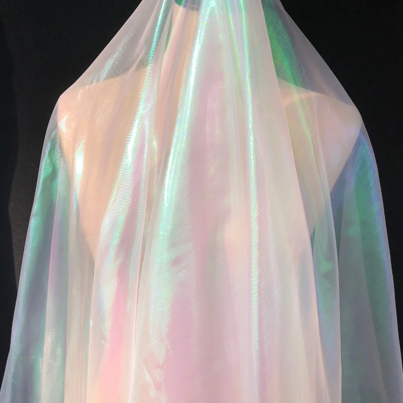 

Clothing Fabric Designer Transparent Mesh Laser Magic Color Organza Fabric Wedding Dress Light Gauze