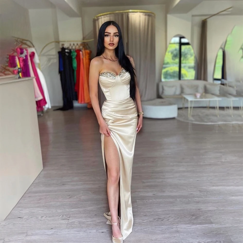 

Verngo Sexy Side Slit Party Gown Sweetheart Backless Evening Dress Sleeveless Pleat A Line Sequined Dresses For Women 2023