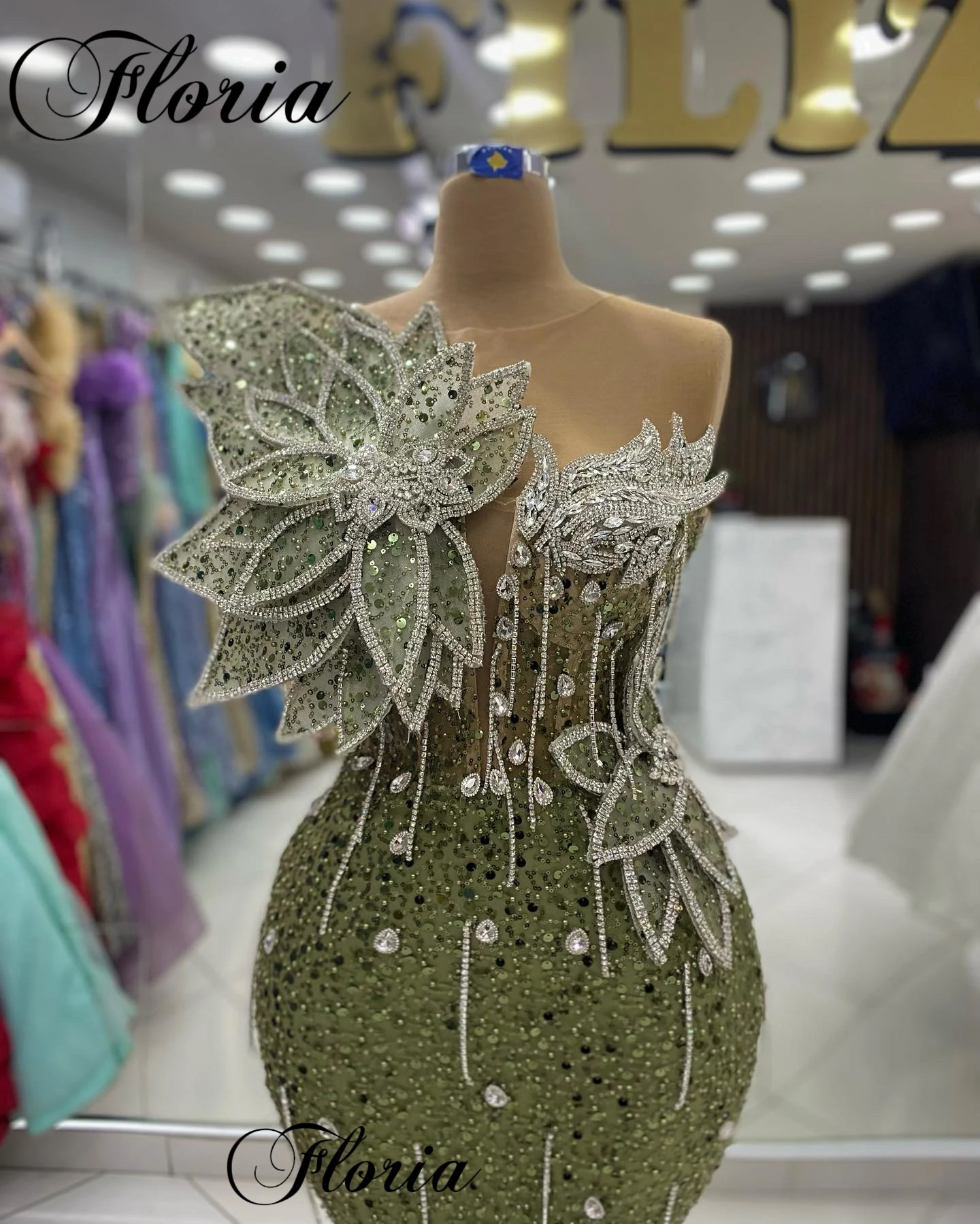 Avocado Green Cocktail Dresses Mermaid Crystals Special Occasion Dresses For Women Vestidos De C&oacute;ctel Prom Party