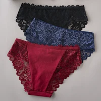3 pièces/ensemble luxe broderie florale dentelle culottes femmes slips Sexy creux Lingerie femme sous-vêtements dames respirant caleçons 4