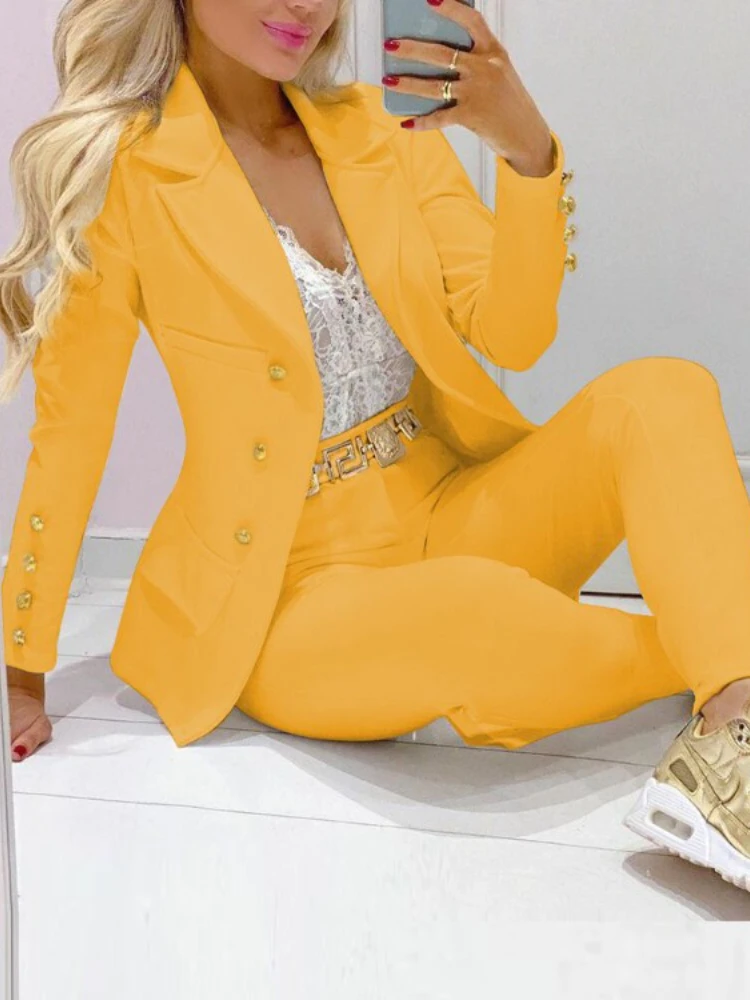 

Women's Suit Business Casual Solid Color Blazer and Pants 2 Pieces Set Fashion Long Sleeve Elegant Office Lady Female Outfits
