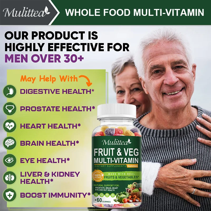 Mulittea Natural Vegetable & Fruit Gummies Anti-Constipation Detox Daily Fruit Help Digestion Multiple Vitamins Supplement