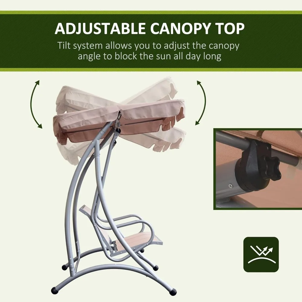 3-Seat Outdoor Porch Swing Chair Patio Swing Glider Adjustable Canopy Breathable Seat and Steel Frame for Garde