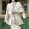 High Quality Tassel Design 2-Piece Sets Women Tweed Autumn New Solid Outfits Long Sleeve Short Jacket Coat + Pleated Skirt Suits 3