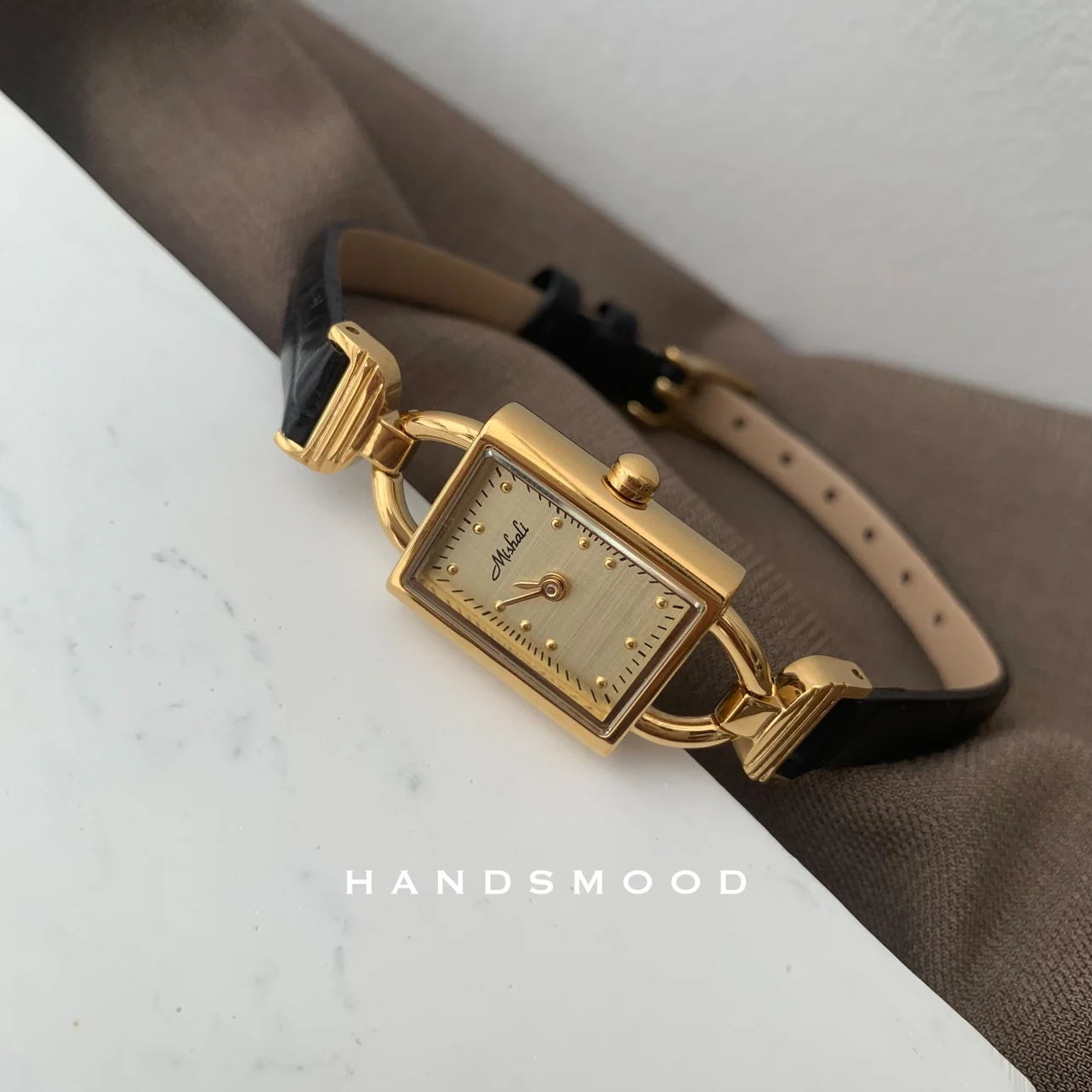 

French light luxury niche square genuine leather strap retro fashionable temperament women's quartz watch women's